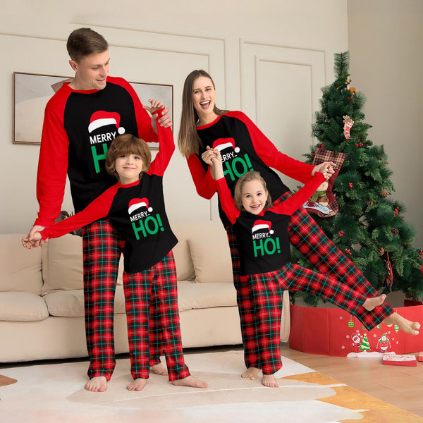 Santa Hat Monogrammed Family Holiday Plaid Pajama Set