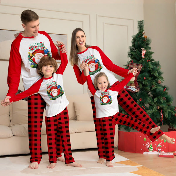 Santa Red Plaid Print Family Holiday Pajama Set