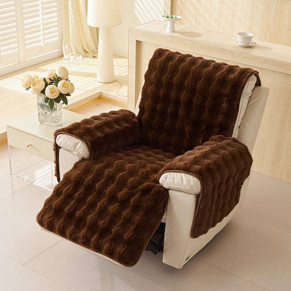 Plush Faux Fur Super Soft Chair Cover T-Cushion Recliner Slipcover