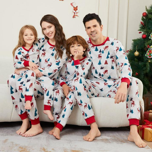 Christmas White Printed Family Matching Christmas Pajamas Sets