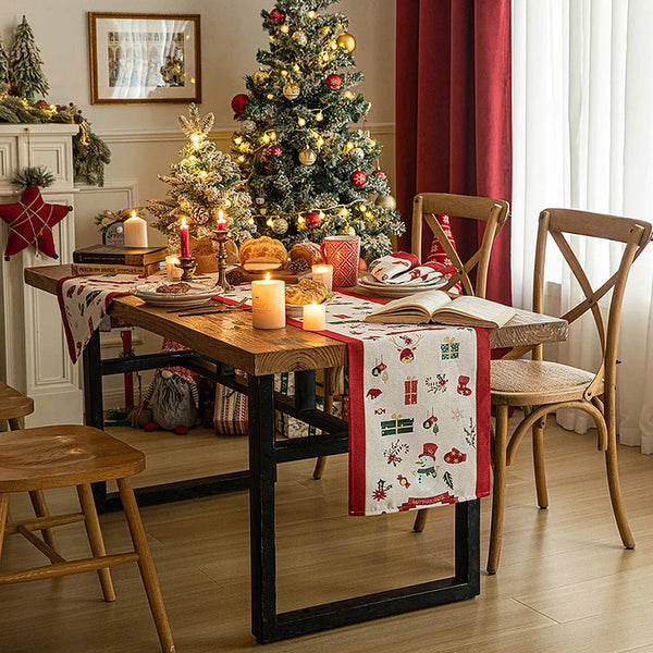 Christmas Snowman Table Runner Natural Cotton Tablecloth