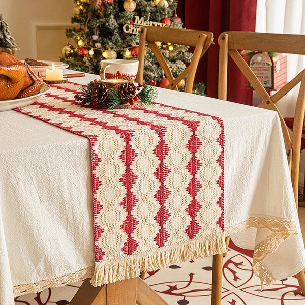 Christmas Table Runner Natural Cotton Knitted Tablecloth