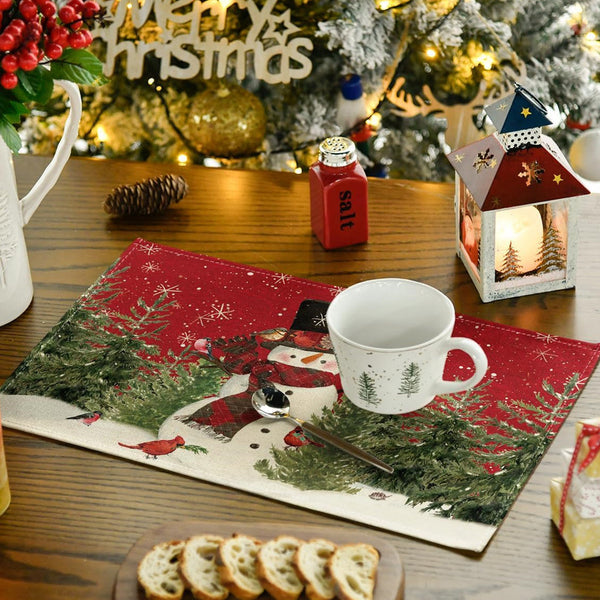 Snowman Cardinals Trees Christmas Placemats for Dining Table