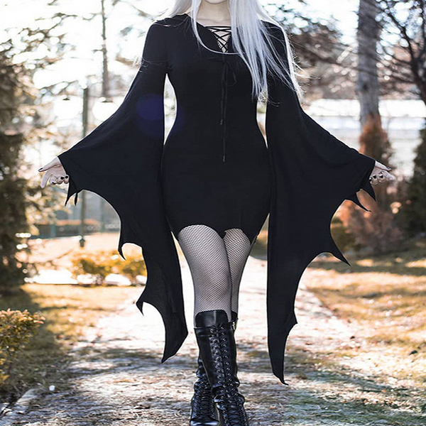 🎃Halloween Sale-Women's Bat Sleeve Bandage V-Neck Dress