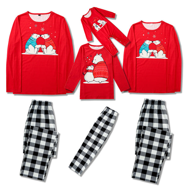 Family Matching Bear Print Plaids Pajamas Sets