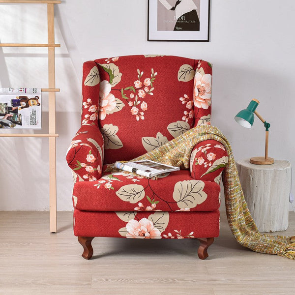 2 Pieces Stretch Pattern Wingback Chair Cover