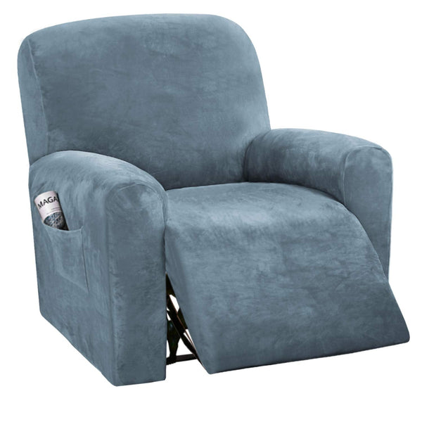 Velvet Stretch Recliner Slipcover STONE BLUE