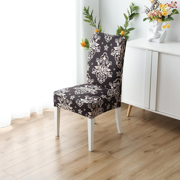 Stretchable Floral Pattern Dining Chair Slipcover Brown with Golden Pattern